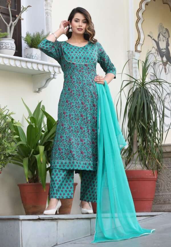 Blue Floral Print Kurta set