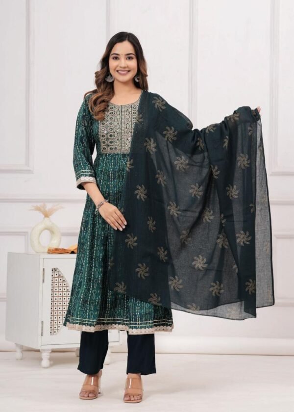 Green Embroidered Kurta Set