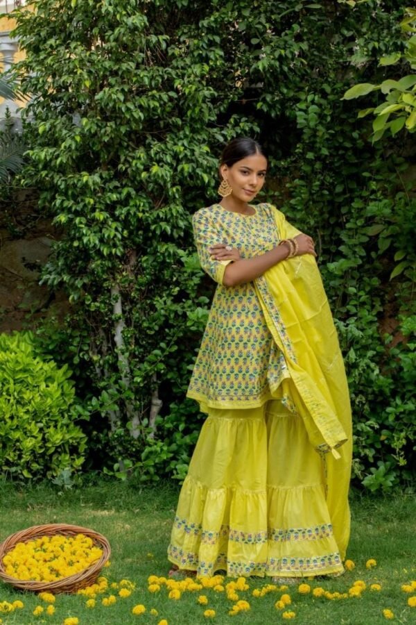 Lime Green Printed Sharara Set