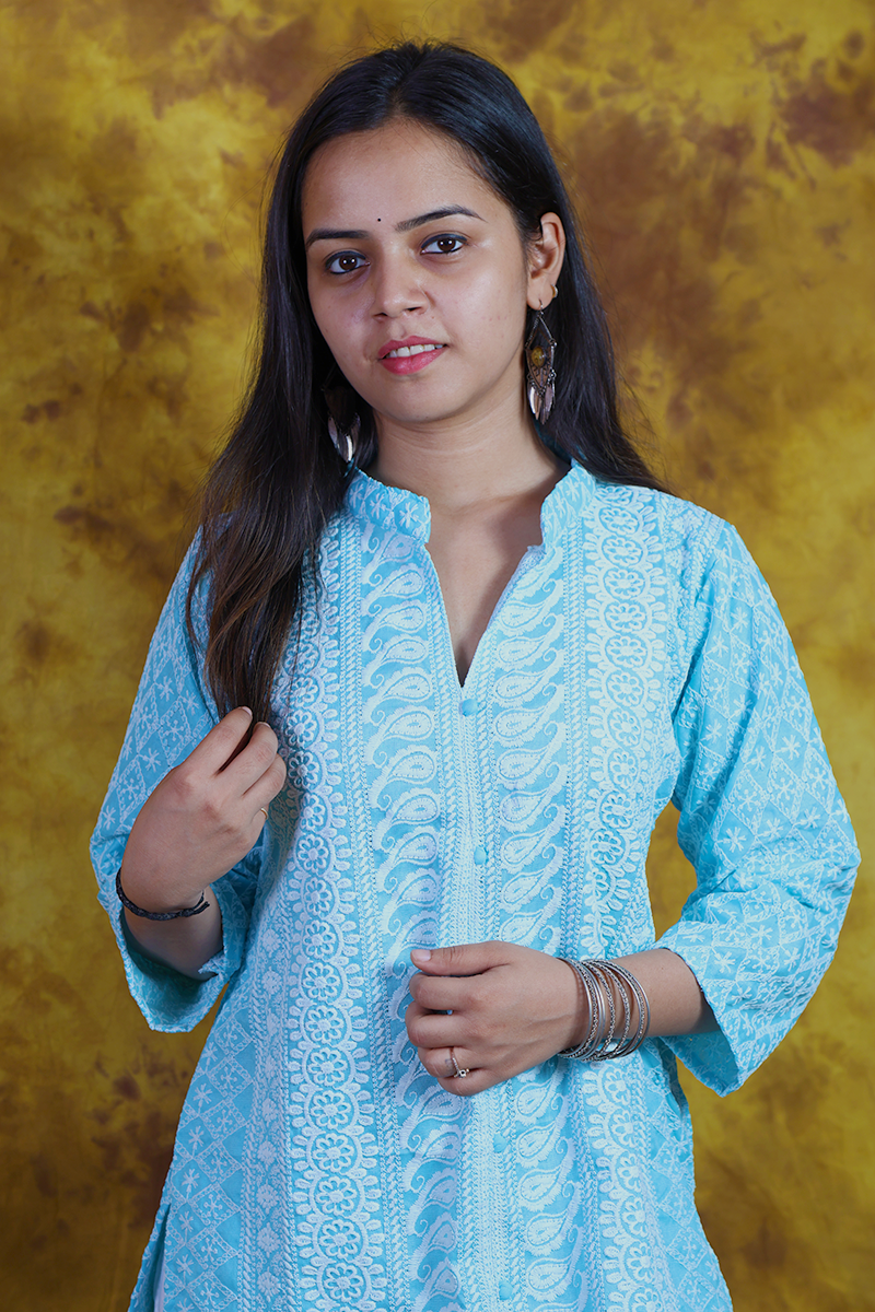 Blue Chikankari Kurti Set 2