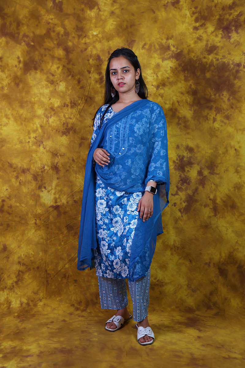 Indigo Floral Print Kurta Set 3