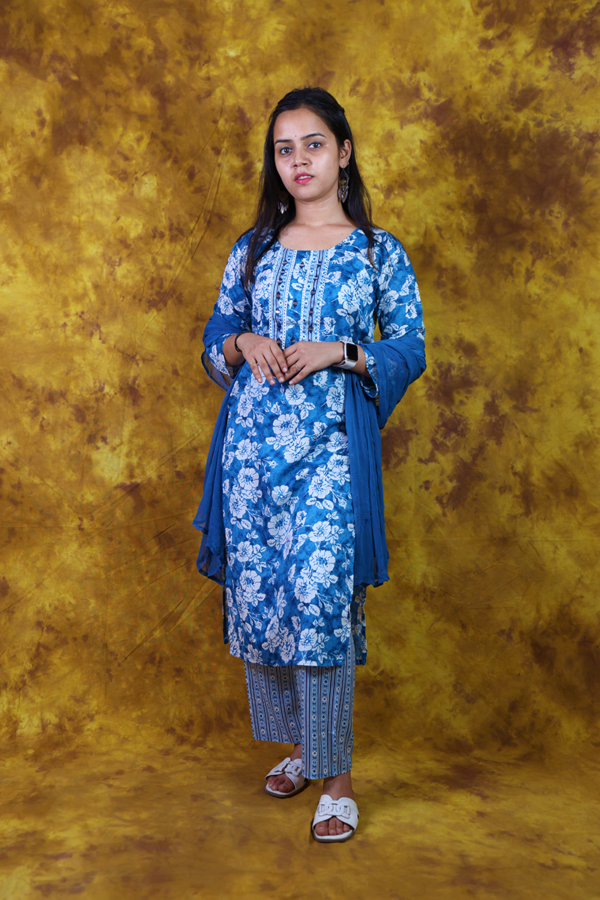 Indigo Floral Print Kurta Set