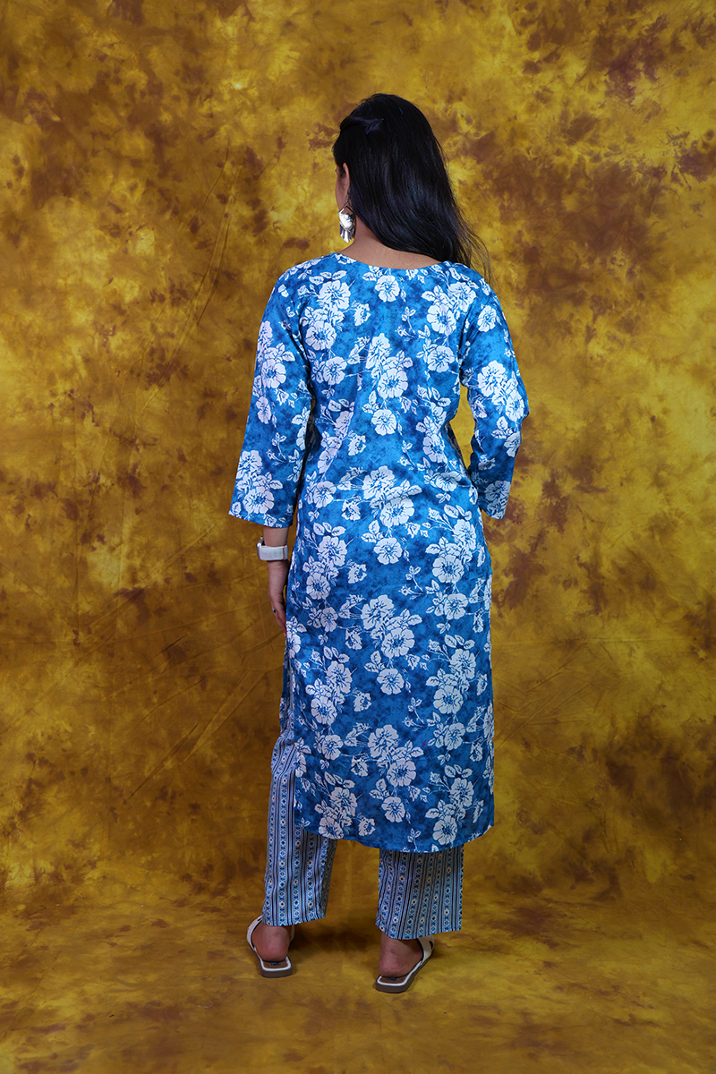Indigo Floral Print Kurta Set back