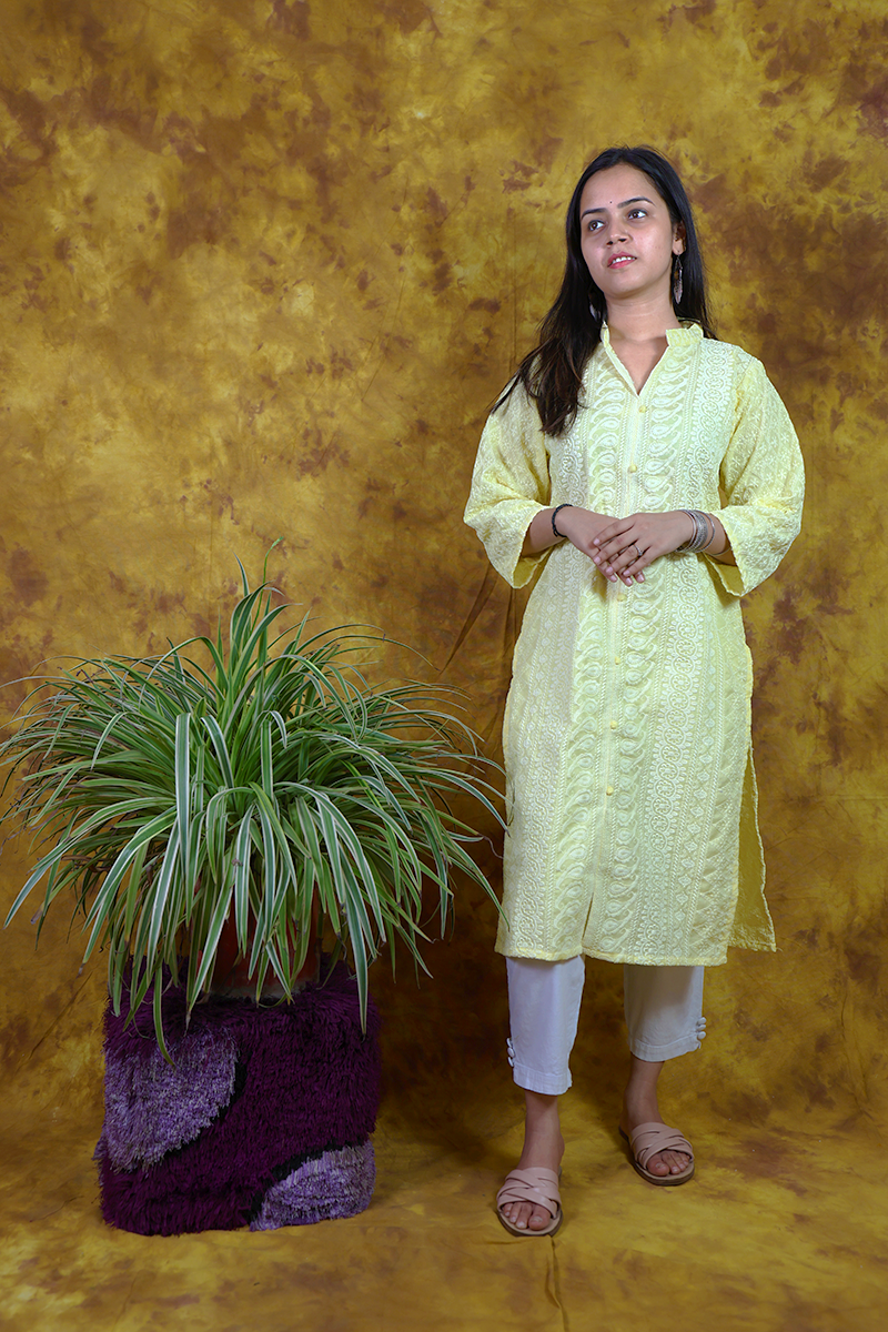 Lemon Yellow Chikankari Kurti Set 3