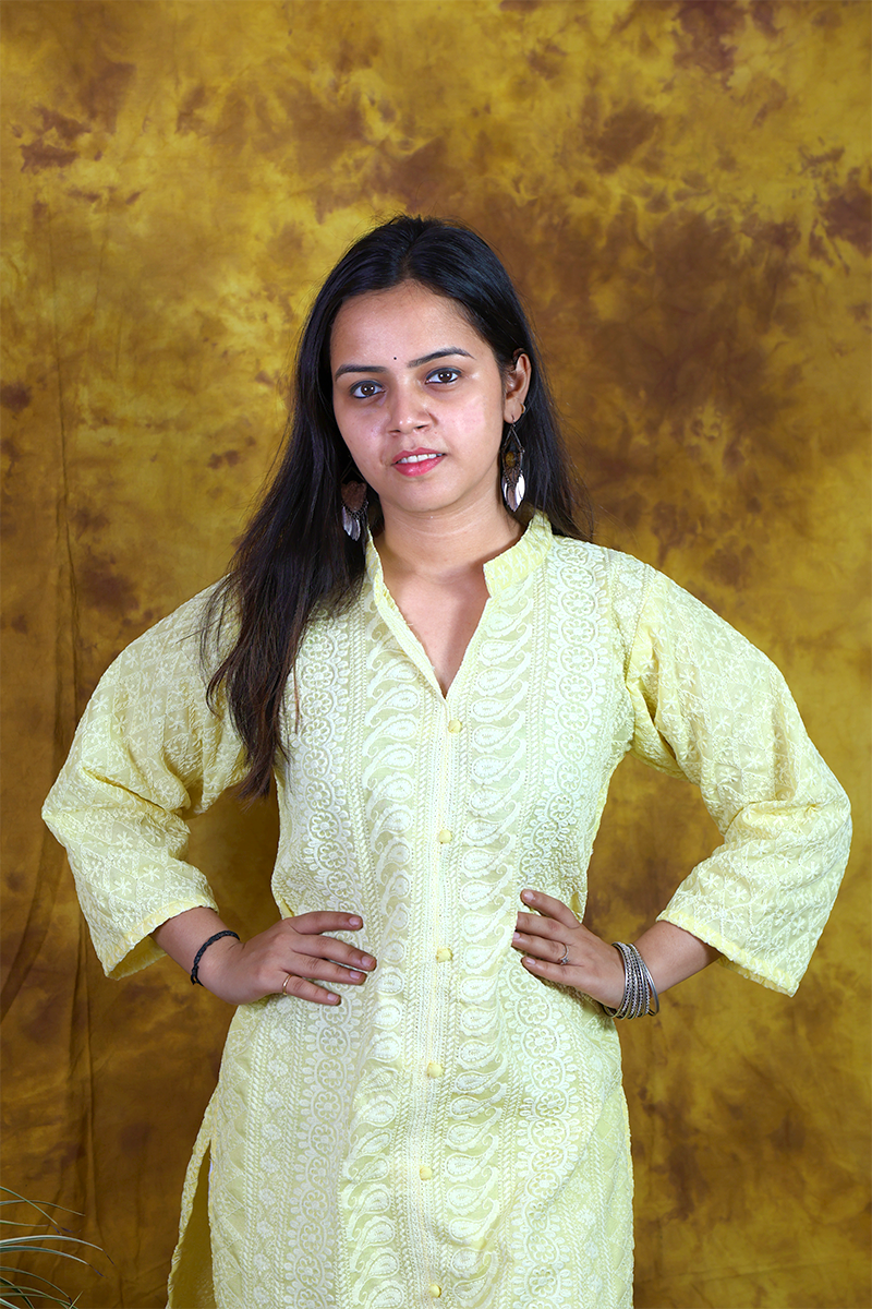 Lemon Yellow Chikankari Kurti Set 4