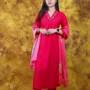 Rose Pink Kurta Set by khushiyan