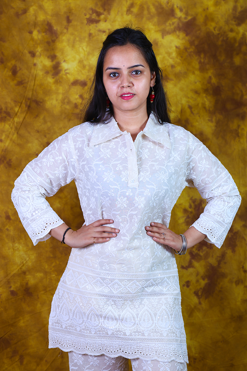 White Chikankari Co-ord Set 1