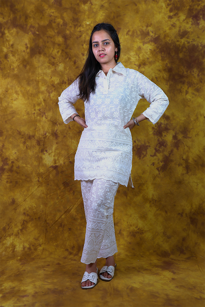 White Chikankari Co-ord Set 3