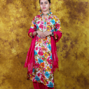 White and Red Floral Print Patiala