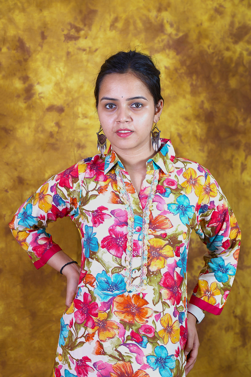 White and Red Floral Print Patiala Set 4