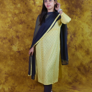 Yellow and Black Kurta Set