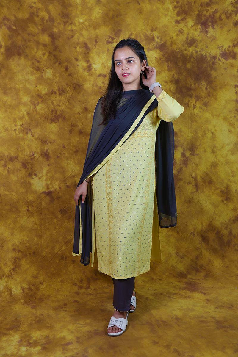 Yellow and Black Kurta Set 2