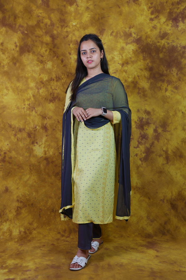 Yellow and Black Kurta Set