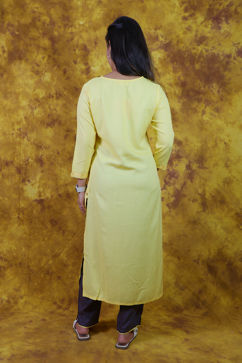 Yellow and Black Kurta Set Back
